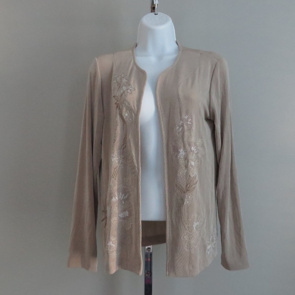 Chico's Jackets & Blazers - Chico's tan embroidered flower travel jacket